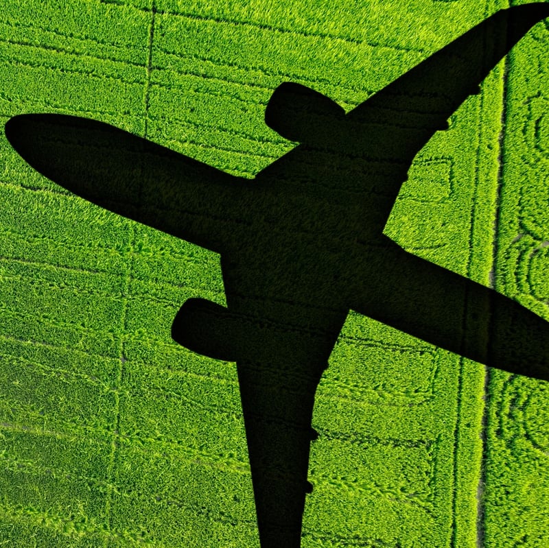 Plane over green field